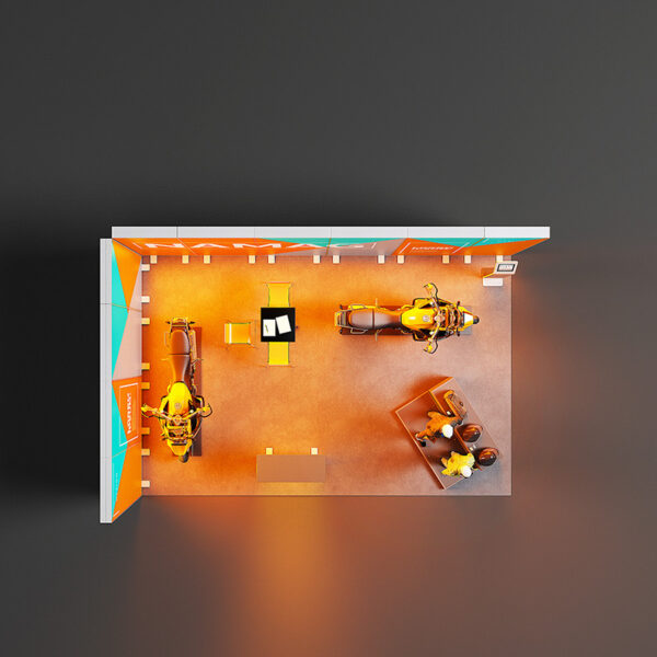 Pixlip Go LED Messestand Eckstand hinterleuchtet Leuchtwand 6 x 4 m aufsicht