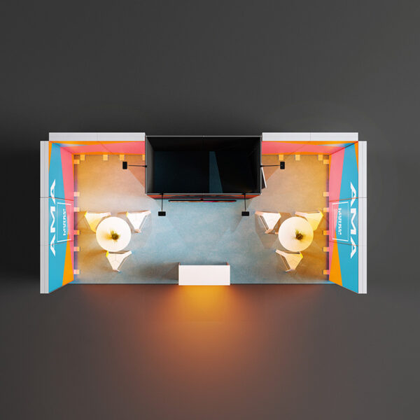 Pixlip Go LED Messestand reihenstand hinterleuchtet Leuchtwand mit kabine 6 x 3 m aufsicht